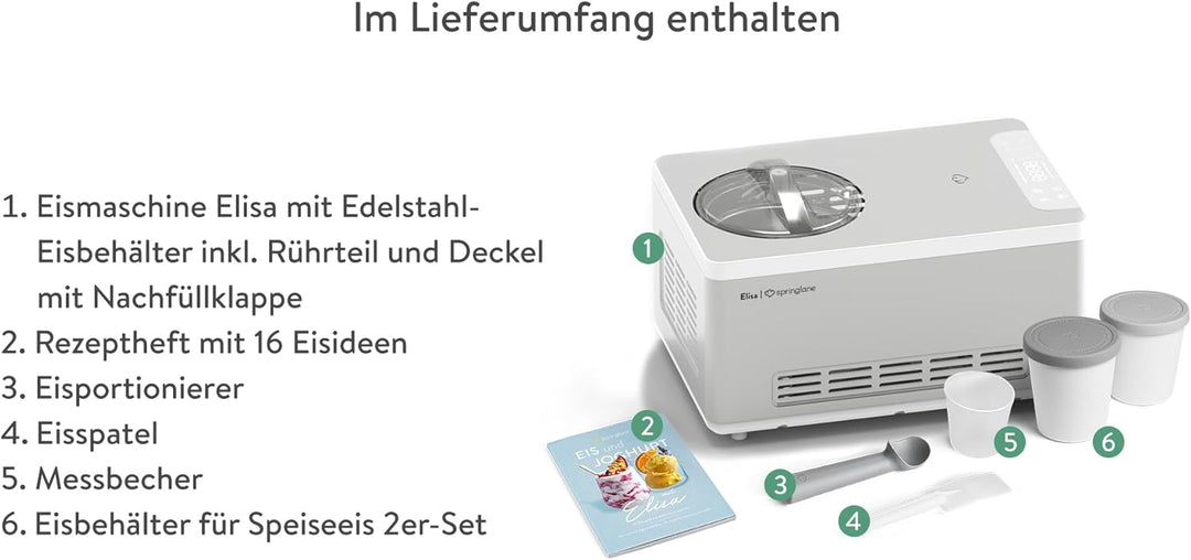SPRINGLANE Eismaschine & Joghurtbereiter Elisa 2,0 L mit selbstkühlendem Kompressor 220 W inkl. Aufb