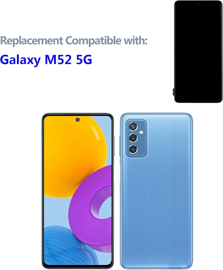 swark AM-OLED Kompatibel mit Samsung Galaxy M52 5G (Schwarz mit Rahmen) LCD Display Touch Screen Rep