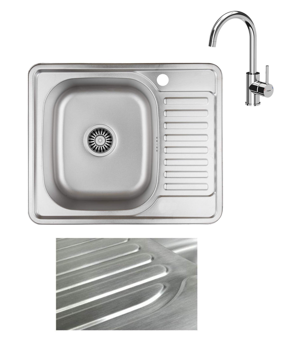 VBChome Einbauspüle mit Armatur 58x48 Satinstruktur ab 45er Unterschrank Edelstahl Küchenspüle Spüle
