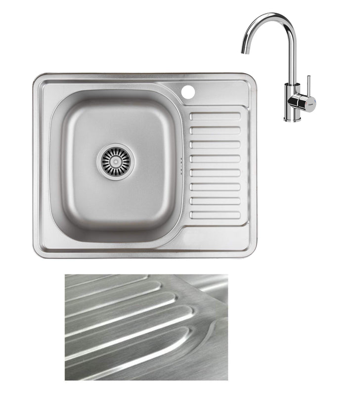 VBChome Einbauspüle mit Armatur 58x48 Satinstruktur ab 45er Unterschrank Edelstahl Küchenspüle Spüle