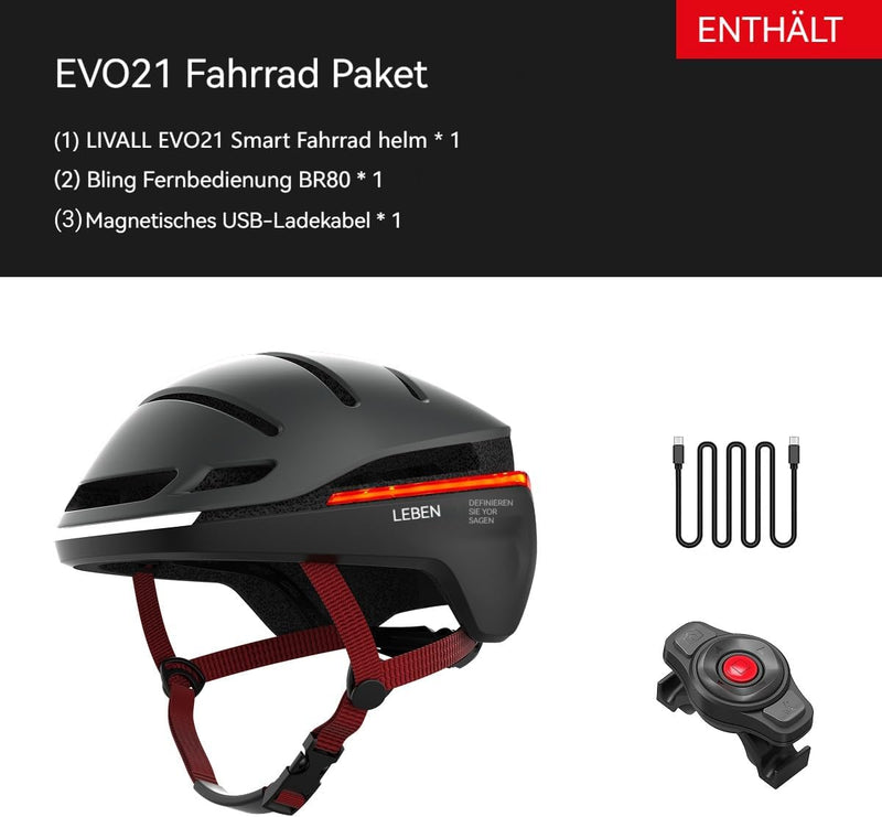 LIVALL Smart Fahrradhelm mit Blinker, Bluetooth Fahrradhelm mit LED Bremslicht vorne und Rücklicht,