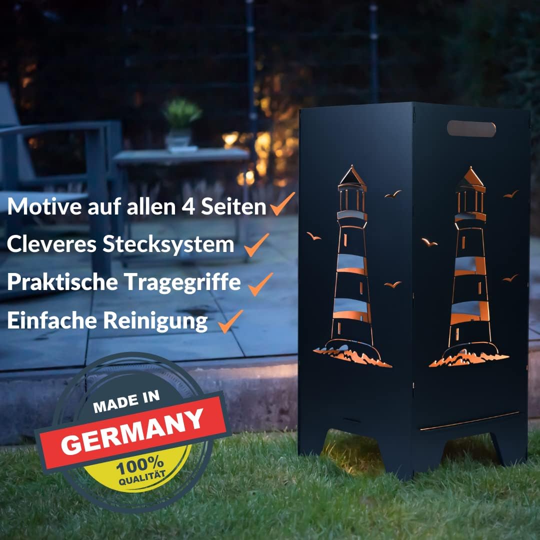 FEUERTONNEN BERTLING® Feuertonne Mit Maritim Motiv | Stabiles Stecksystem Mit Tragegriffen | Robust