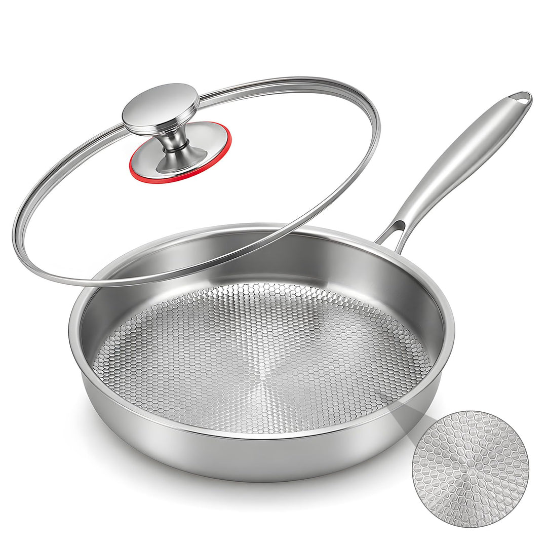 Titan Bratpfanne mit Deckel,Titanium Pan Uncoated, Pfannen aus Titan mit gehämmertem Muster zum Koch
