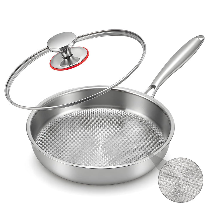 Titan Bratpfanne mit Deckel,Titanium Pan Uncoated, Pfannen aus Titan mit gehämmertem Muster zum Koch