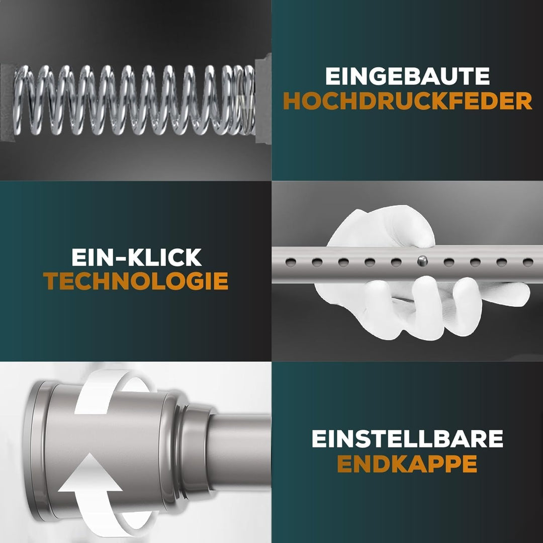 Klemmstange für Gardinen 120-170cm, Grau, Ø 32 mm, Duschvorhangstange ohne Bohren - Vorhangstange zu