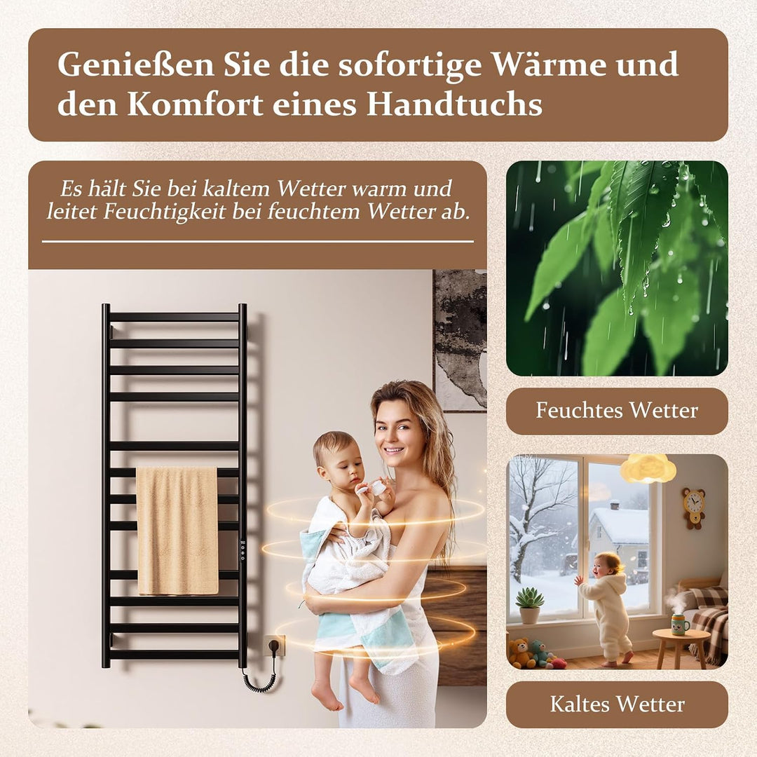 Handtuchheizkörper Elektrisch, Badheizkörper Handtuchhalter, Wählbare Temperatur, Touch Control LED-