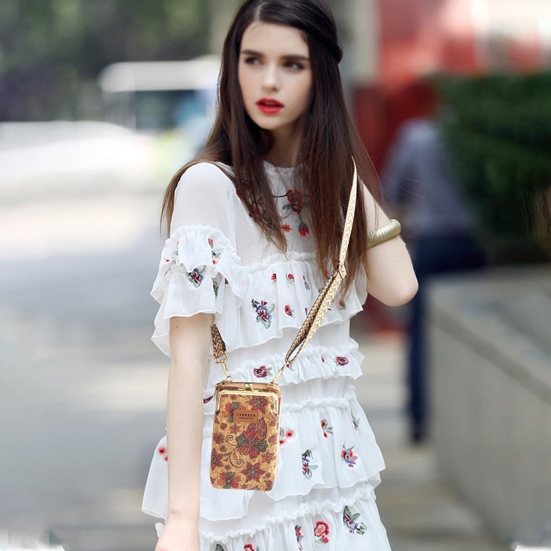 aolaso Kork Handytasche zum Umhängen Damen, Kleine Schultertasche Handytasche zum Umhängen mit Karte