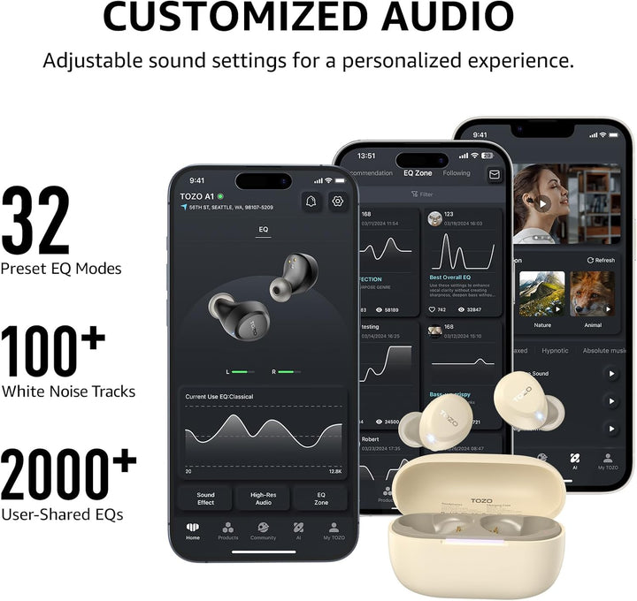 TOZO A1 Bluetooth Kopfhörer, Kopfhörer Kabellos Bluetooth 5.3 In Ear Kopfhörer mit APP Steuerung, 32