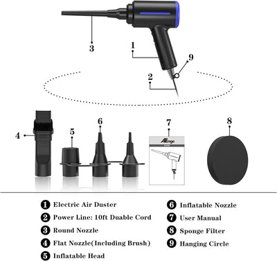 ATEngeus Elektrische Staubgebläse, 500W Druckluft, 2-Gang Air Duster, Druckluftspray PC Reinigungsse