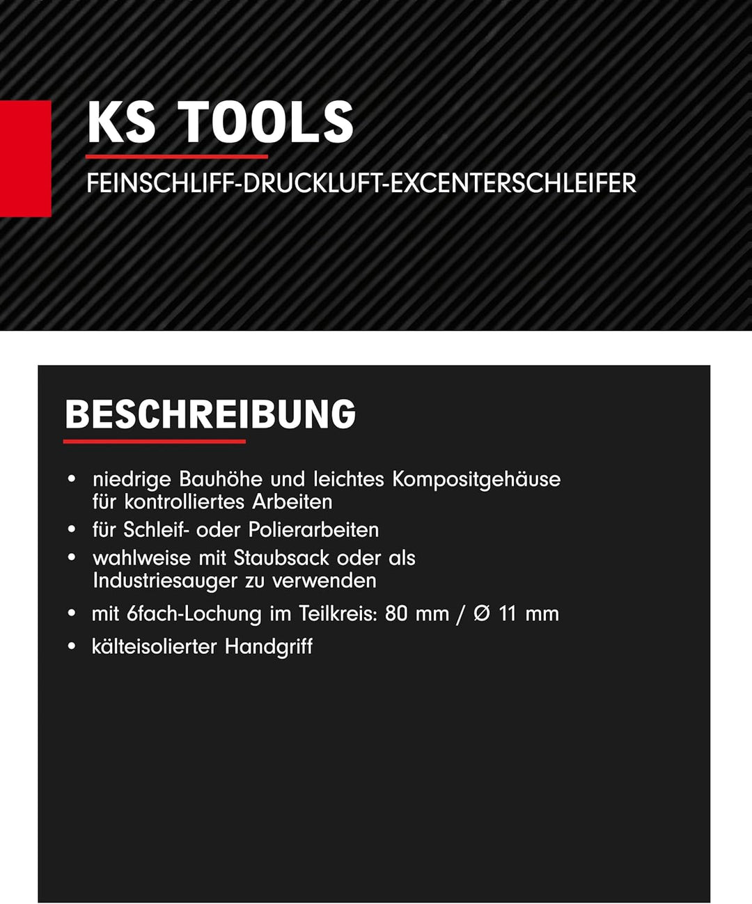 KS Tools Druckluft Exzenterschleifer Feinschliff 515.3061 I Druckluftschleifer mit 6fach-Lochung im