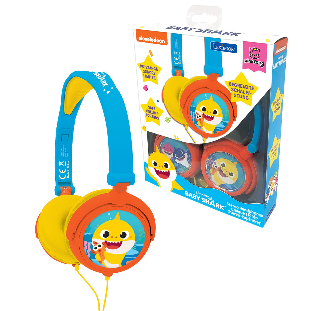 Lexibook, Baby Shark, Stereo-Kopfhörer, kindersichere Lautstärke, klappbar und einstellbar, blau/ora
