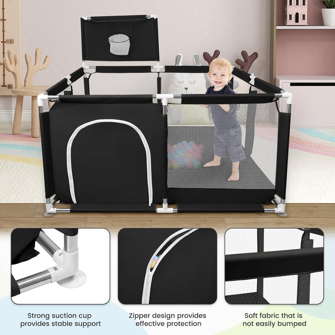 Spielbox für Babys mit Schnullern, verbesserte Version 2025, Spielzaun aus Oxford-Stoff 300D, Aktivi