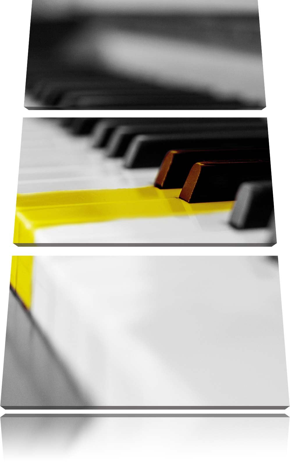 Pixxprint schönes Klavier mit gelben Tasten schwarz/weiss 3-Teiler Leinwandbild 120x80 Bild auf Lein
