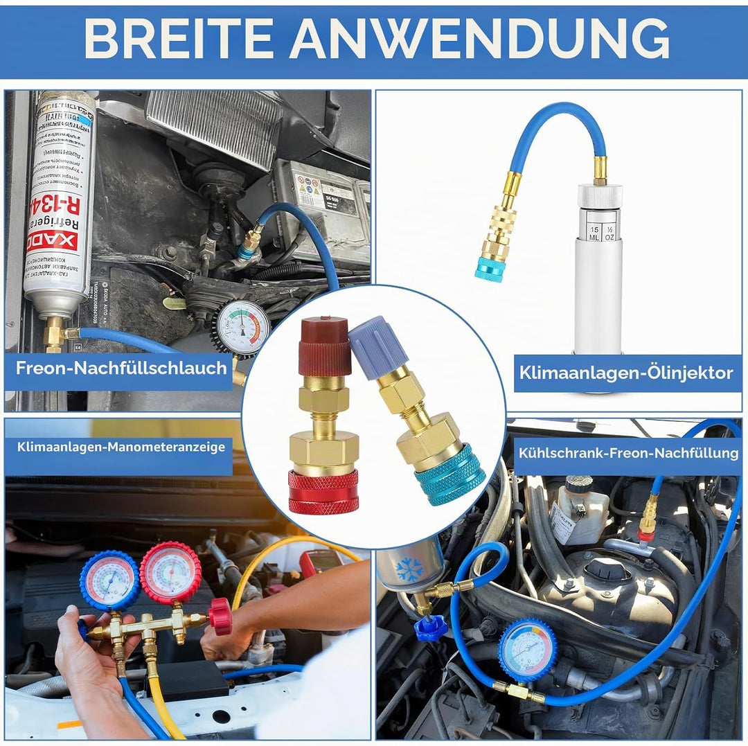 DBREAKS R1234yf-auf-R134a-Adapter, Messing Schnellkupplungssatz, High/Low Side Schnellkupplung Adapt