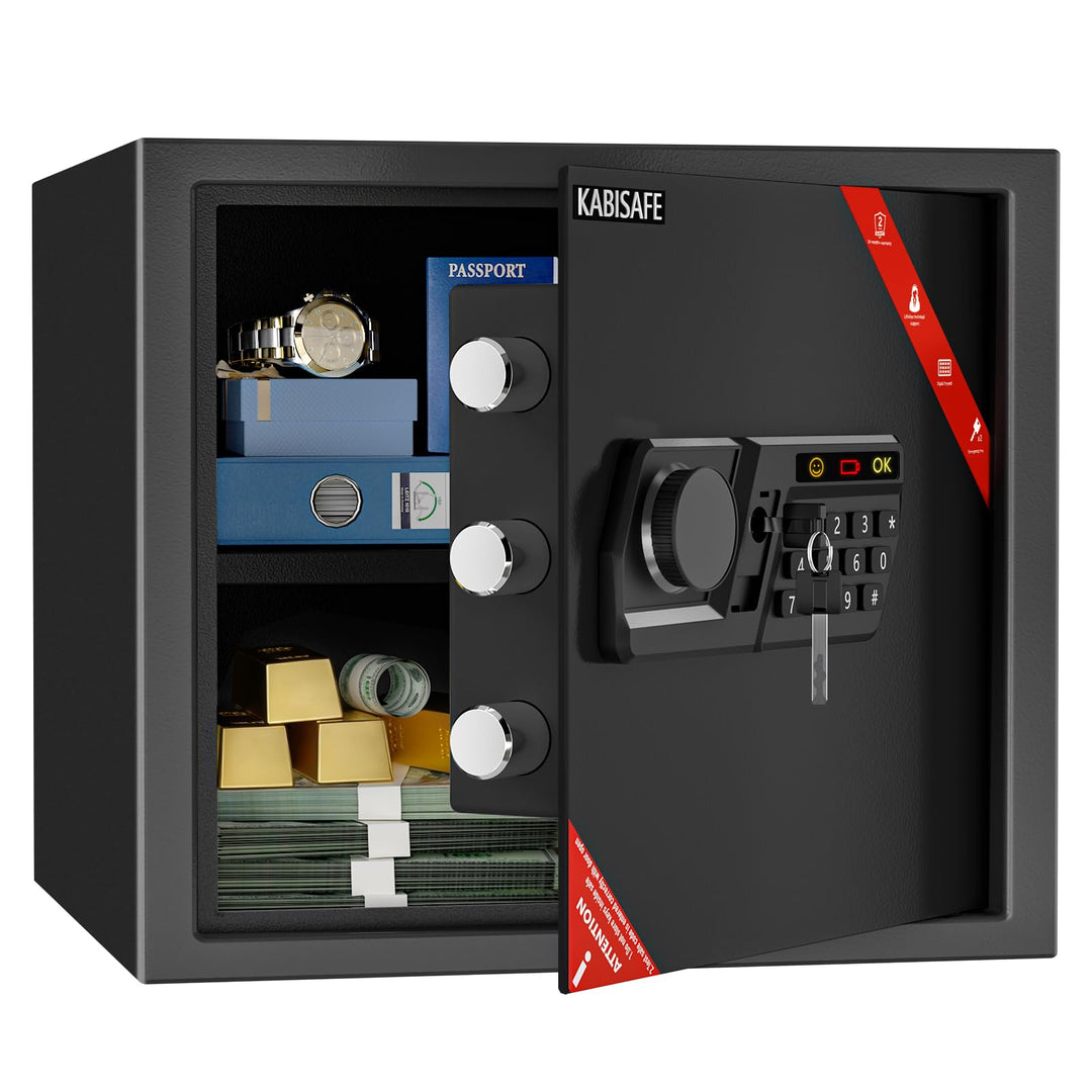 30L Tresor – Stahl-Safe, Möbeltresor mit Zahlenschloss & Code-Alarmsystem, LED-Beleuchtung, Abnehmba