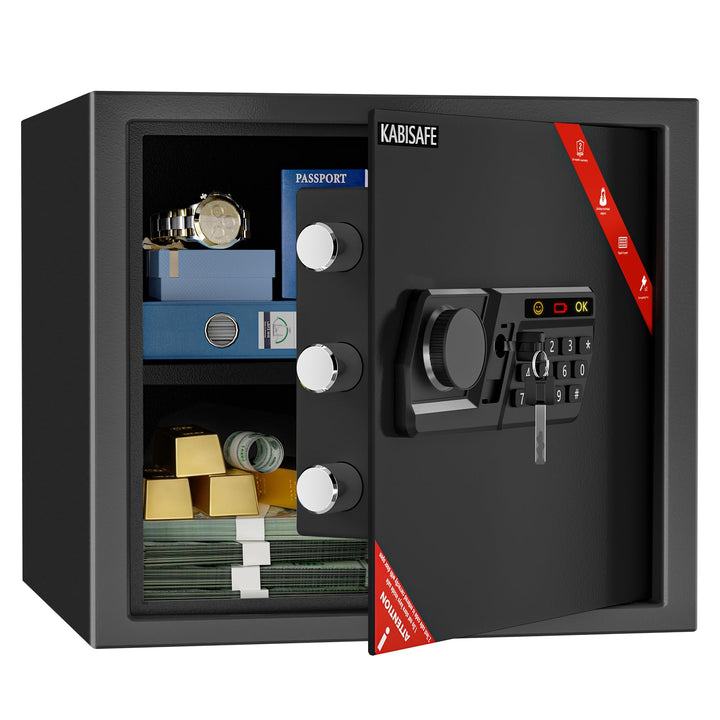 30L Tresor – Stahl-Safe, Möbeltresor mit Zahlenschloss & Code-Alarmsystem, LED-Beleuchtung, Abnehmba
