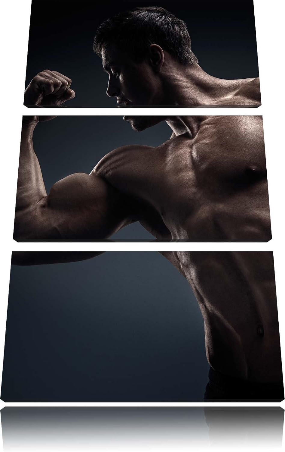 Pixxprint Starker Bodybuilder als Leinwandbild/Grösse: 3 Teilig (120x80) cm/Wandbild/Kunstdruck/fert