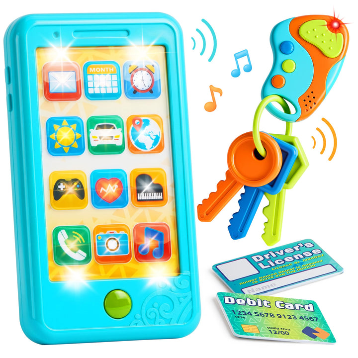 JOYIN Kleinkind Spielen Telefon, blau Spielzeug Telefon Set, Keyfob Schlüssel Spielzeug und Kreditka