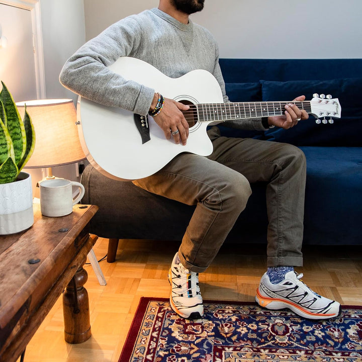 TIGER ACG1-WH Small Body Akustikgitarre, mit Stahlsaiten bespannte Akustikgitarre für Anfänger, Weis