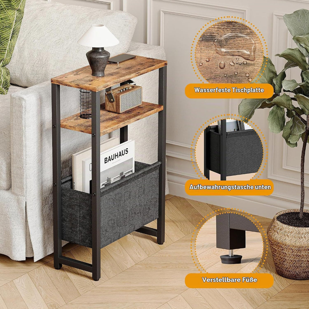 Konsolentisch Schmal 3 Ablagen Schmaler Nachttisch Rustikales Braun Sideboard Sofatisch mit Stauraum