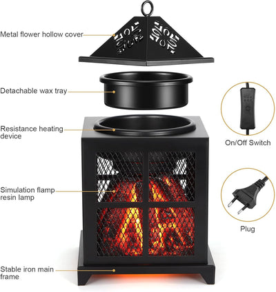 Duftlampe Elektrisch, 4 in 1 Duftlampe für Duftwachs, Kerze & Duftöl, Kamin Duftlampe für Wachs mit