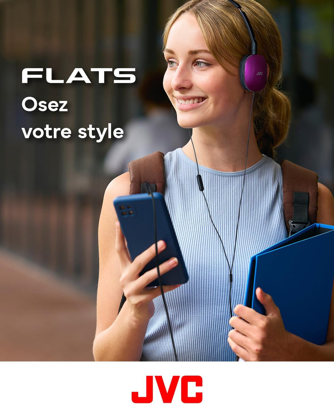 JVC HA-S160M-V - Flats Faltbarer und kompakter Kopfhörer in Glossy Trendfarbe, mit Schalter für Mikr