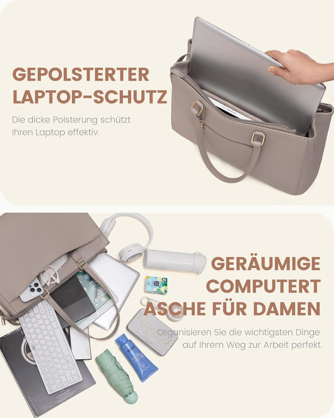 LOVEVOOK Laptoptasche Handtasche Damen 15,6 Zoll, Leicht Aktentasche Arbeitstasche Gross, Elegant La