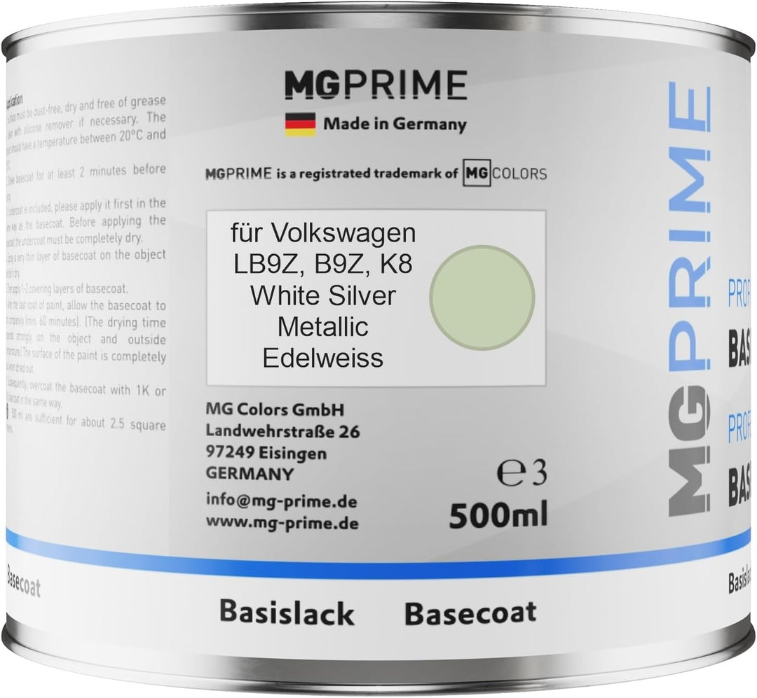 MG PRIME Autolack Set Dose spritzfertig für Volkswagen VW LB9Z / B9Z / K8 White Silver Metallic/Edel
