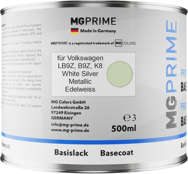 MG PRIME Autolack Set Dose spritzfertig für Volkswagen VW LB9Z / B9Z / K8 White Silver Metallic/Edel