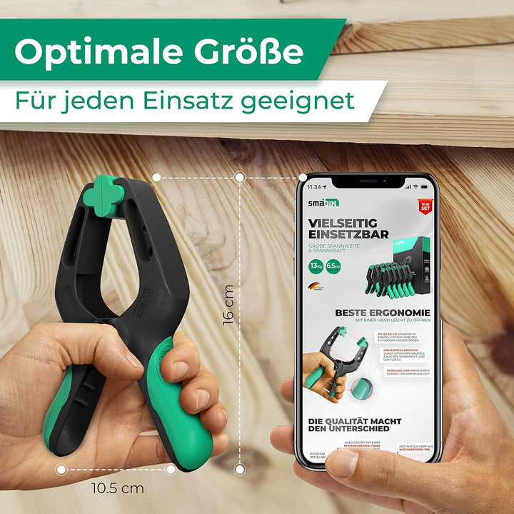 SMABIX® Klemmzwingen 10er Set für Leimen, Pool, Fotografie mit grosser Spannweite und hoher Spannkra