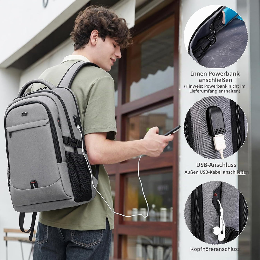 VINBAGGE Rucksack Herren Wasserdicht 15.6 Zoll Laptop Rucksack Anti Diebstahl mit USB-Anschluss Schu