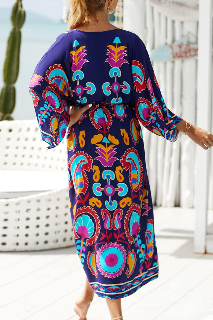 Frauen Sommer Langer Kaftan Maxi Böhmisches Kleid Strand Vertuschungsrobe Geräumiger Kimono Einheits