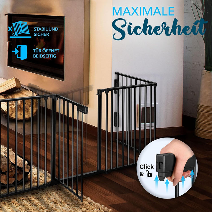 KIDUKU® Kaminschutzgitter mit Tür Metall 420 cm | Absperrgitter Ofenschutzgitter faltbar | Konfigura