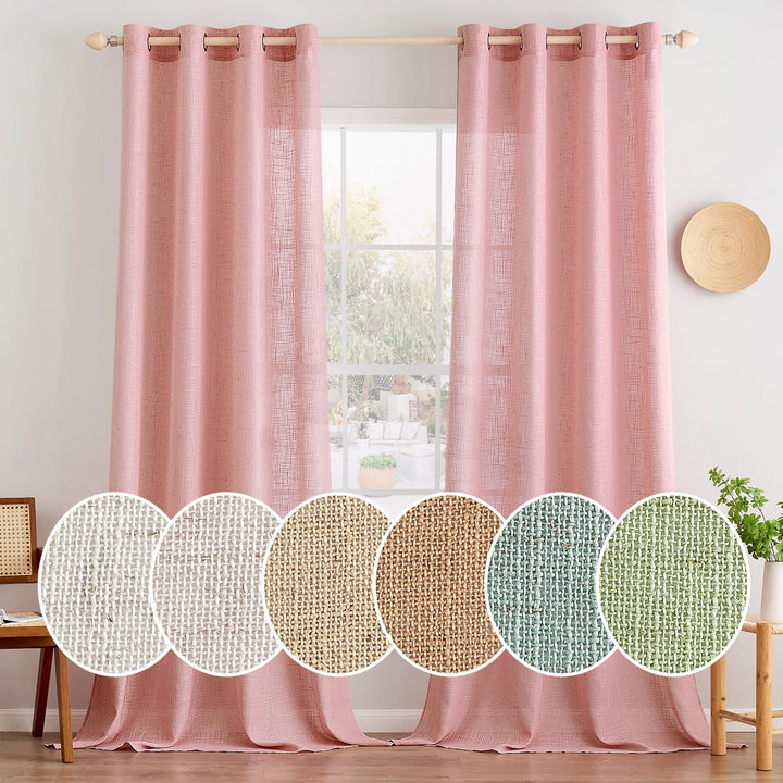 MIULEE Gardinen Vorhänge mit ösen Voile Vorhang Modern Leinenoptik Halbtransparent für Wohnzimmer Kü