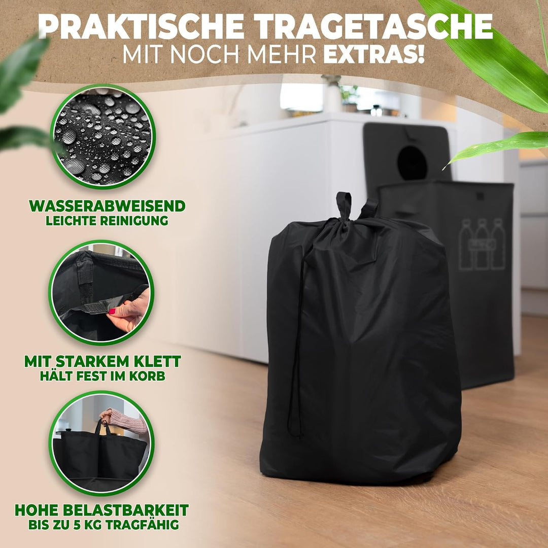 COTTARA® Pfandflaschen Sammelbehälter xxl mit Deckel und Tragetasche | Pfandbehälter mit Loch | Idea