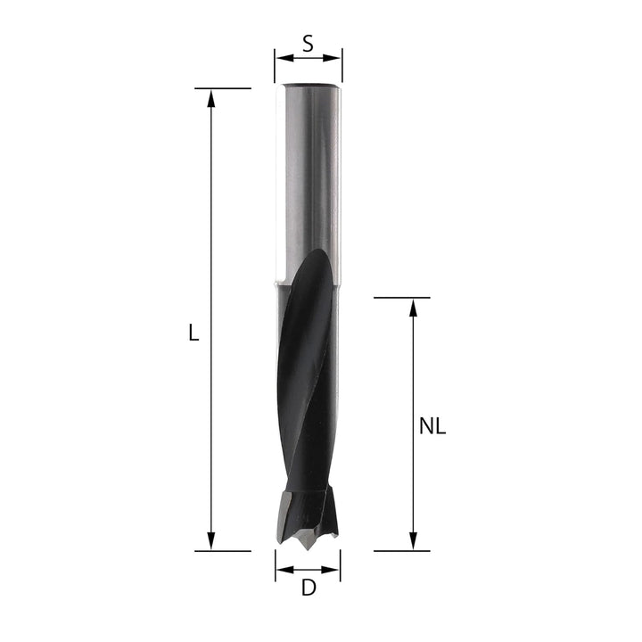 ENT 22366 Dübelbohrer HW, Schaft (S) 10 mm, Durchmesser (D) 10 mm, NL 35 mm, SL 30 mm, L 70 mm, Rech