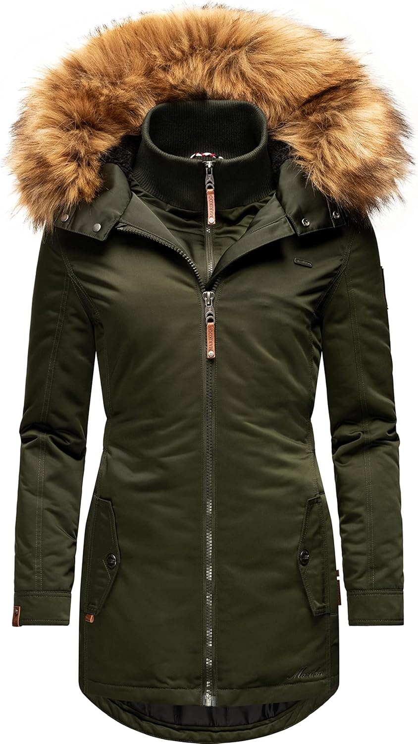 MARIKOO Damen Warmer Winterparka mit Kapuze Sanakoo XS-XXL S Olive, S Olive