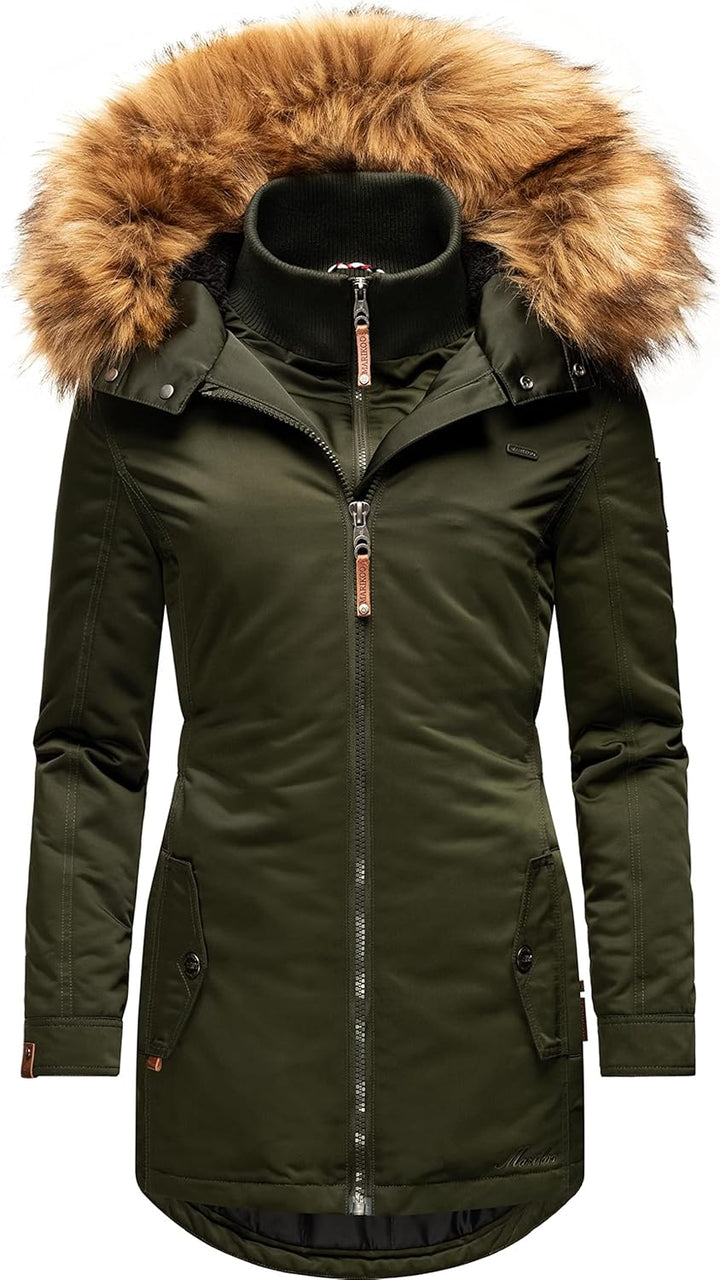 MARIKOO Damen Warmer Winterparka mit Kapuze Sanakoo XS-XXL S Olive, S Olive