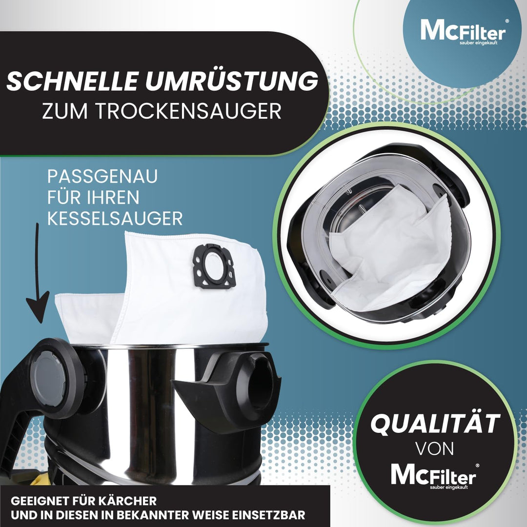 McFilter I 10 Staubsaugerbeutel kompatibel mit Kärcher WD 4, WD 5, WD 6, KWD 4, KWD 5, KWD 6, KNT 4,