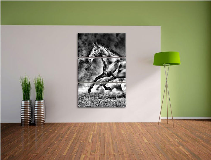 Pixxprint Dark Schwarzer Hengst als Leinwandbild/Grösse: 3 Teilig (120x80) cm/Wandbild/Kunstdruck/fe