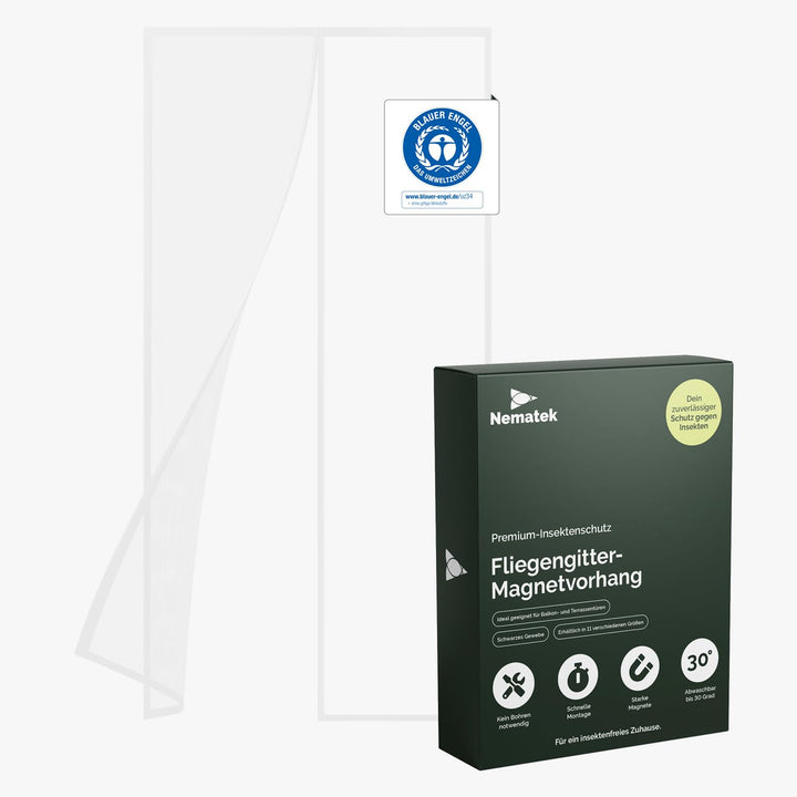 Nematek Fliegengitter Tür weiss in 120x240 cm - hochwertige Fliegengitter Balkontür ohne Bohren - Tü