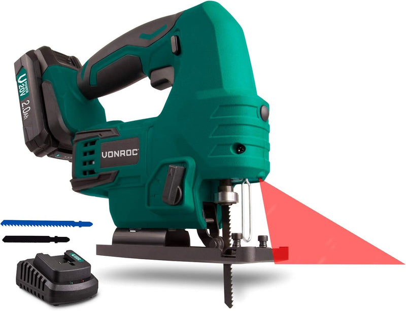 VONROC Stichsäge Akku 20V- Pendelhubstichsäge mit variablem Schnittwinkel & Geschwindigkeit - mit 2A