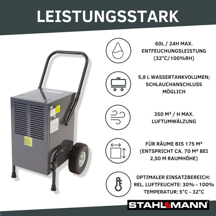 STAHLMANN Luftentfeuchter Bautrockner LE60 PROFI-Maschine max. 60L /