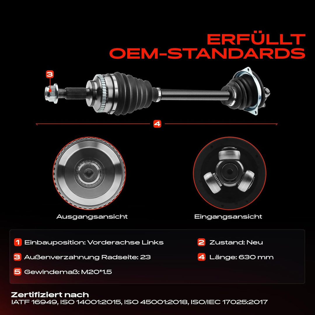 Frankberg Antriebswelle Vorne Links Kompatibel mit Clio II BB CB SB0/1/2 1.1L-1.9L 1999-Heute Kangoo