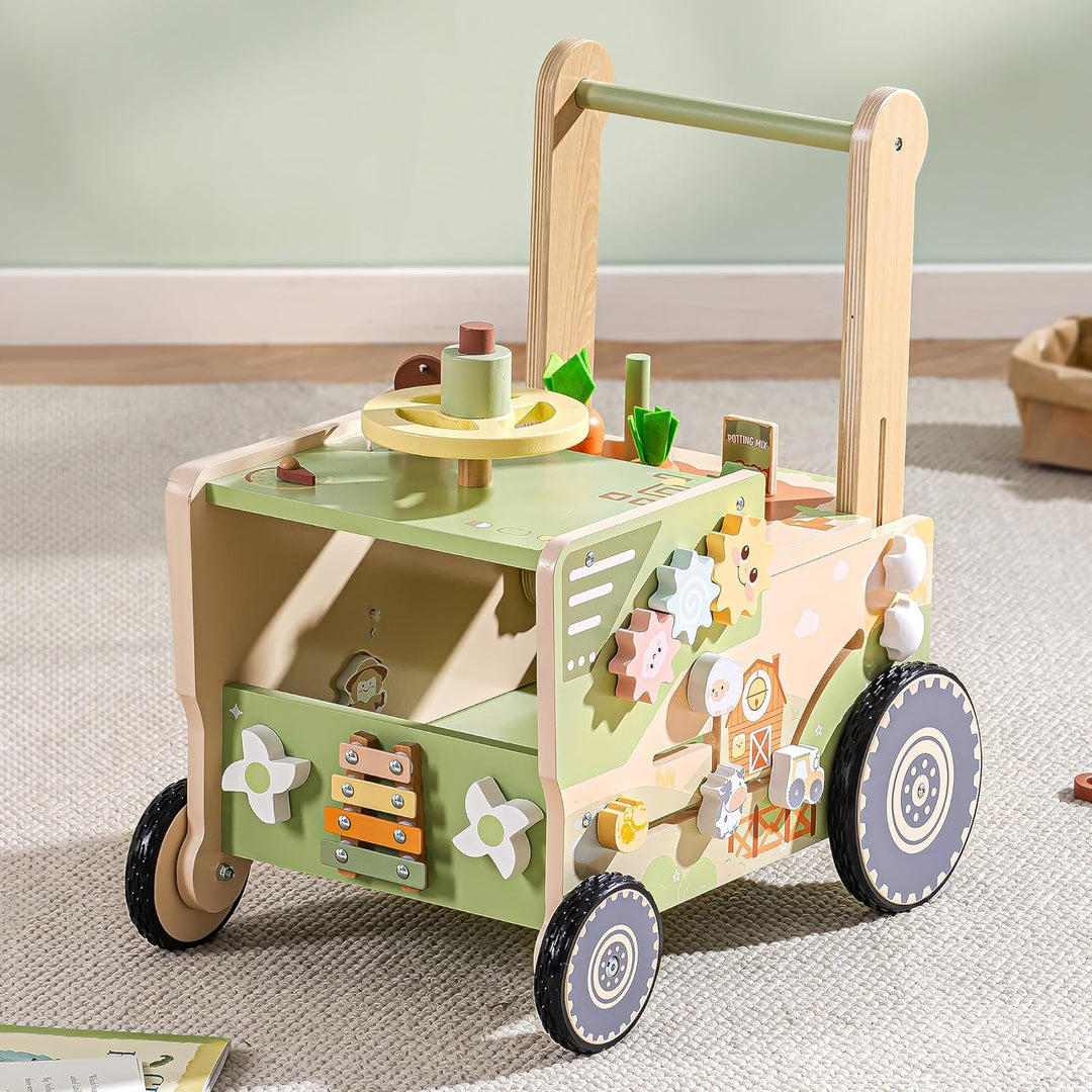 ROBOTIME Lauflernwagen Holz, Baby Lauflernhilfe im Bauernhof-Thema mit Rädern, Geschwindigkeits und