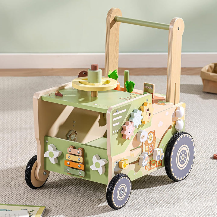 ROBOTIME Lauflernwagen Holz, Baby Lauflernhilfe im Bauernhof-Thema mit Rädern, Geschwindigkeits und