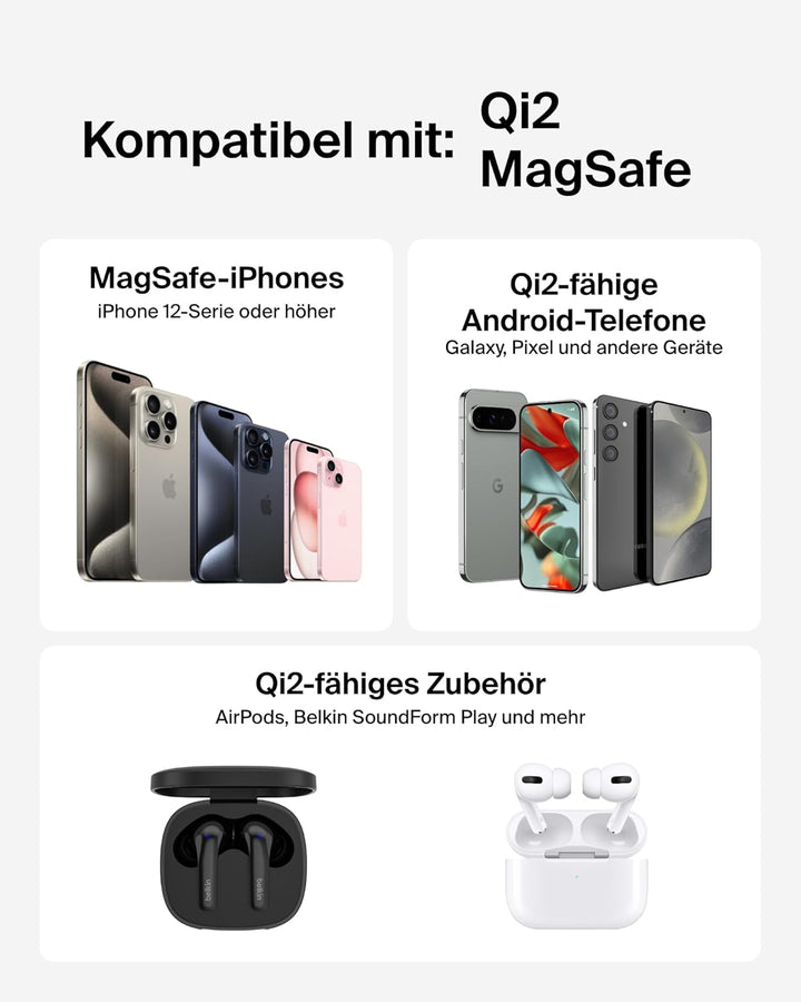 Belkin Magnetisches Kabelloses Ladegerät (15W) mit Ständer – zertifiziertes MagSafe Ladegerät, Qi2 L