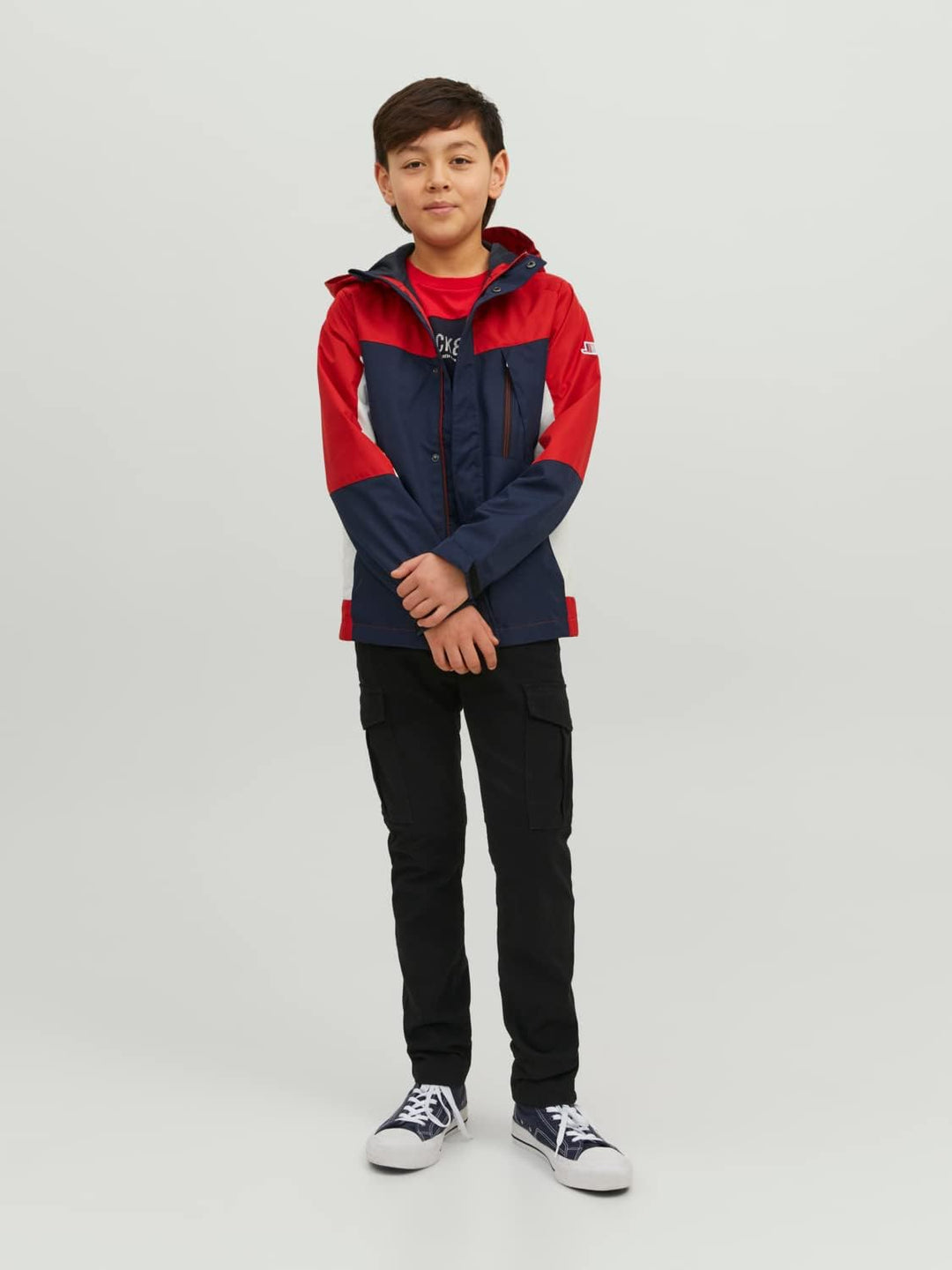 JACK & JONES Herren Jcologan Light Jacket Jnr Jacke 128 Navy Blazer/Detail:POMPEIANRED/WHITE BLOCKIN