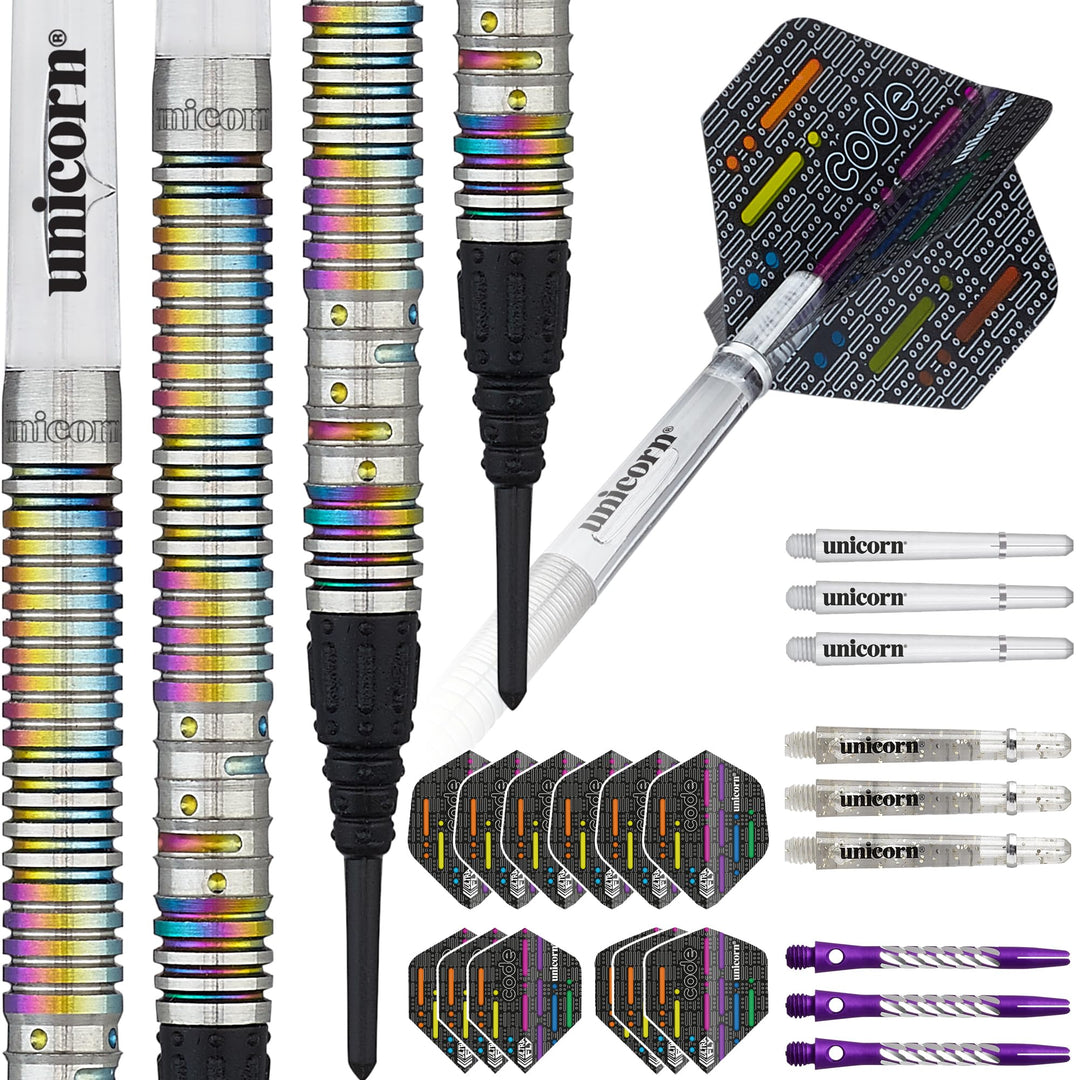 Unicorn Dartpfeile mit weicher Spitze – DNA Professional Spieler Name Morsecode Design – 80% oder 90