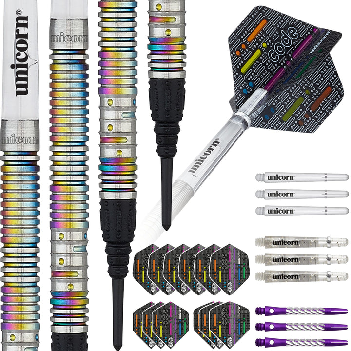 Unicorn Dartpfeile mit weicher Spitze – DNA Professional Spieler Name Morsecode Design – 80% oder 90